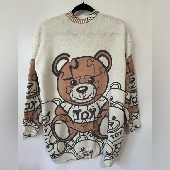 HATUN atila, Women’s Teddy Bear Print Sweater - Off White/Brown. Size: XL - Picture 2 of 6